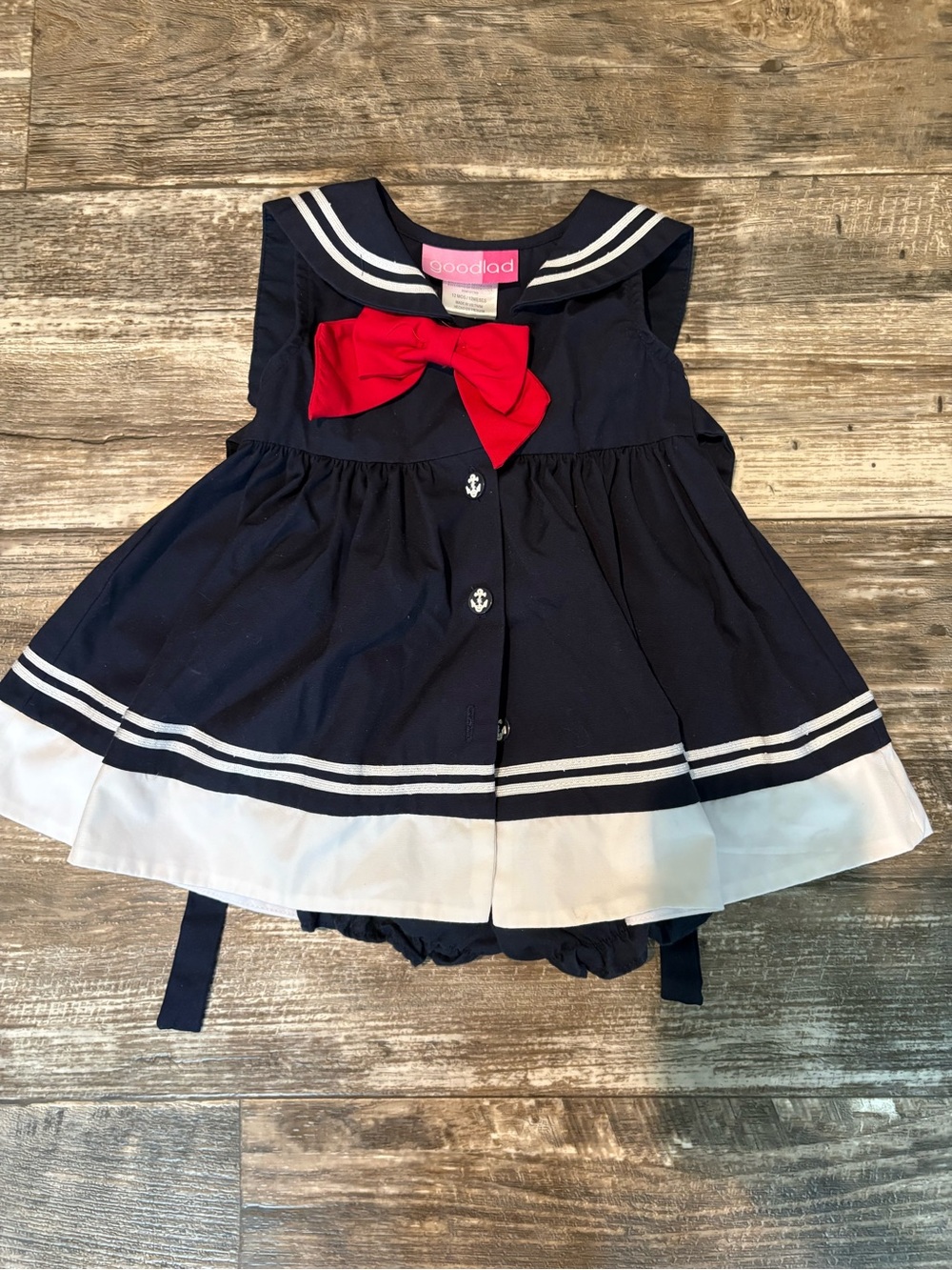 Good Lad Navy and White Sailor Dress with Red Bow